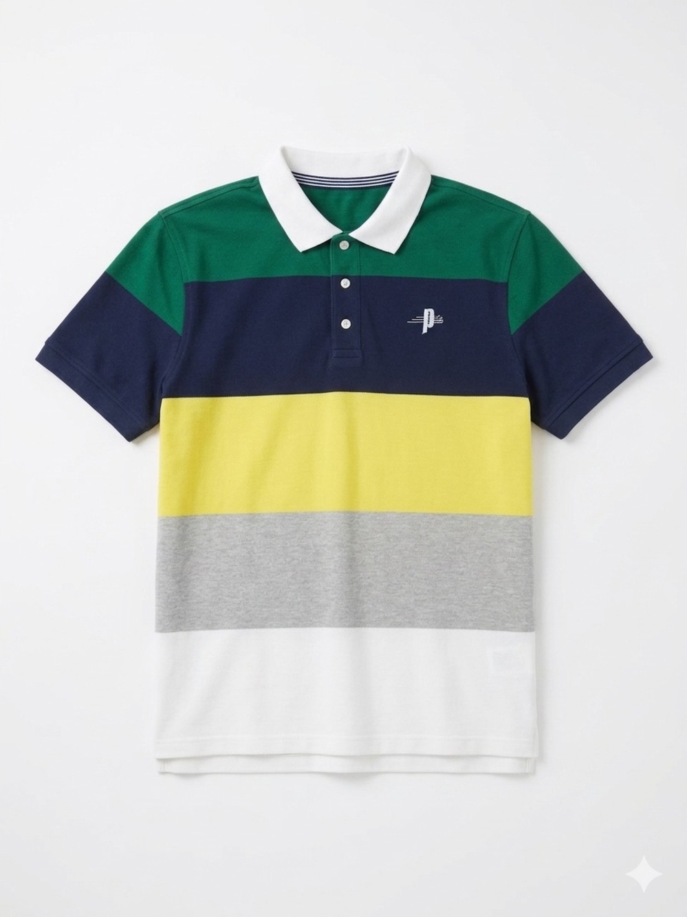 Prince Men's Striped Polo in Green, Navy, Yellow, Gray & White